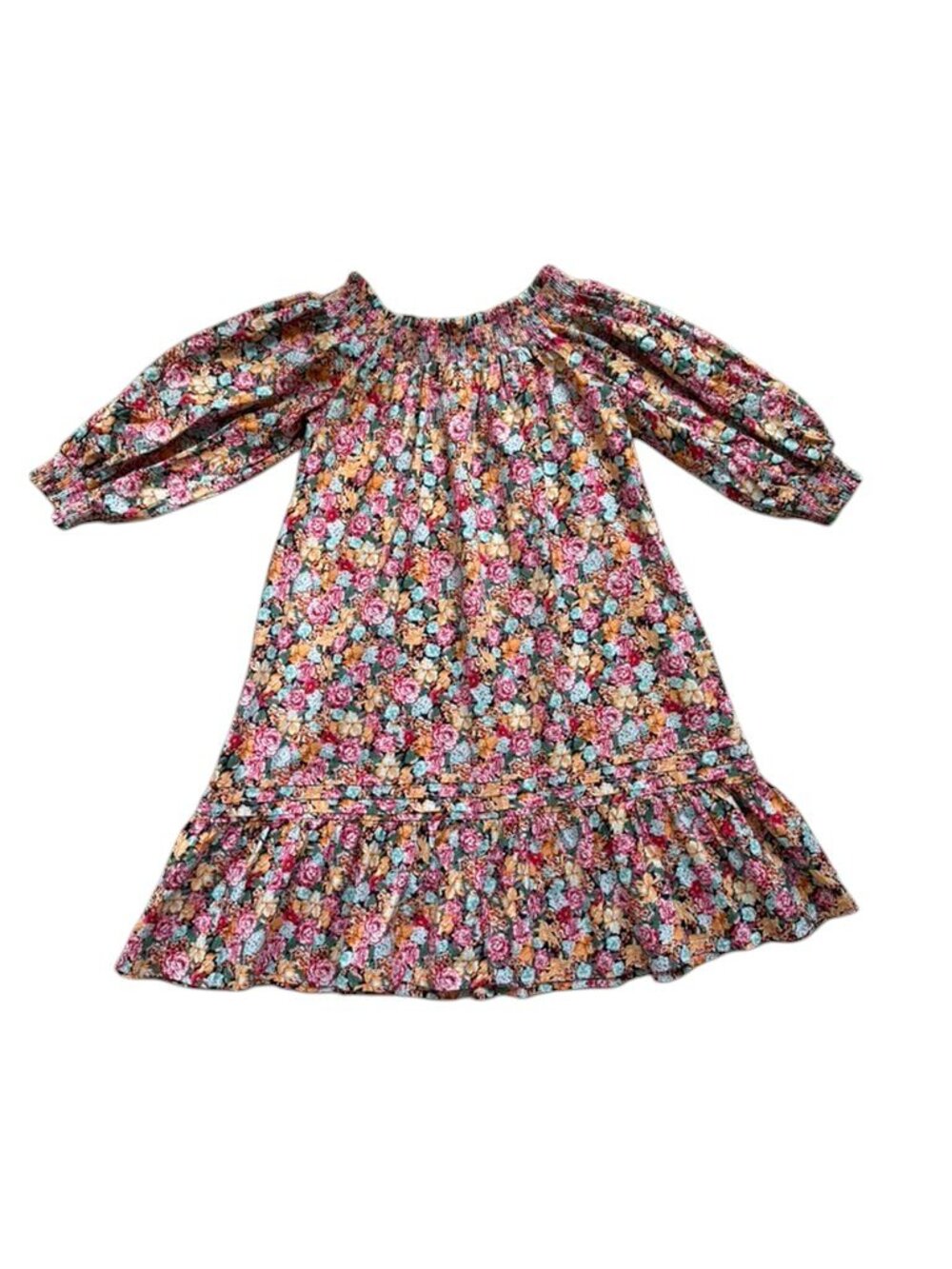 Maeve Anthropologie Womens XS Floral Peasant Dress Puff Sleeve Cotton Boho.